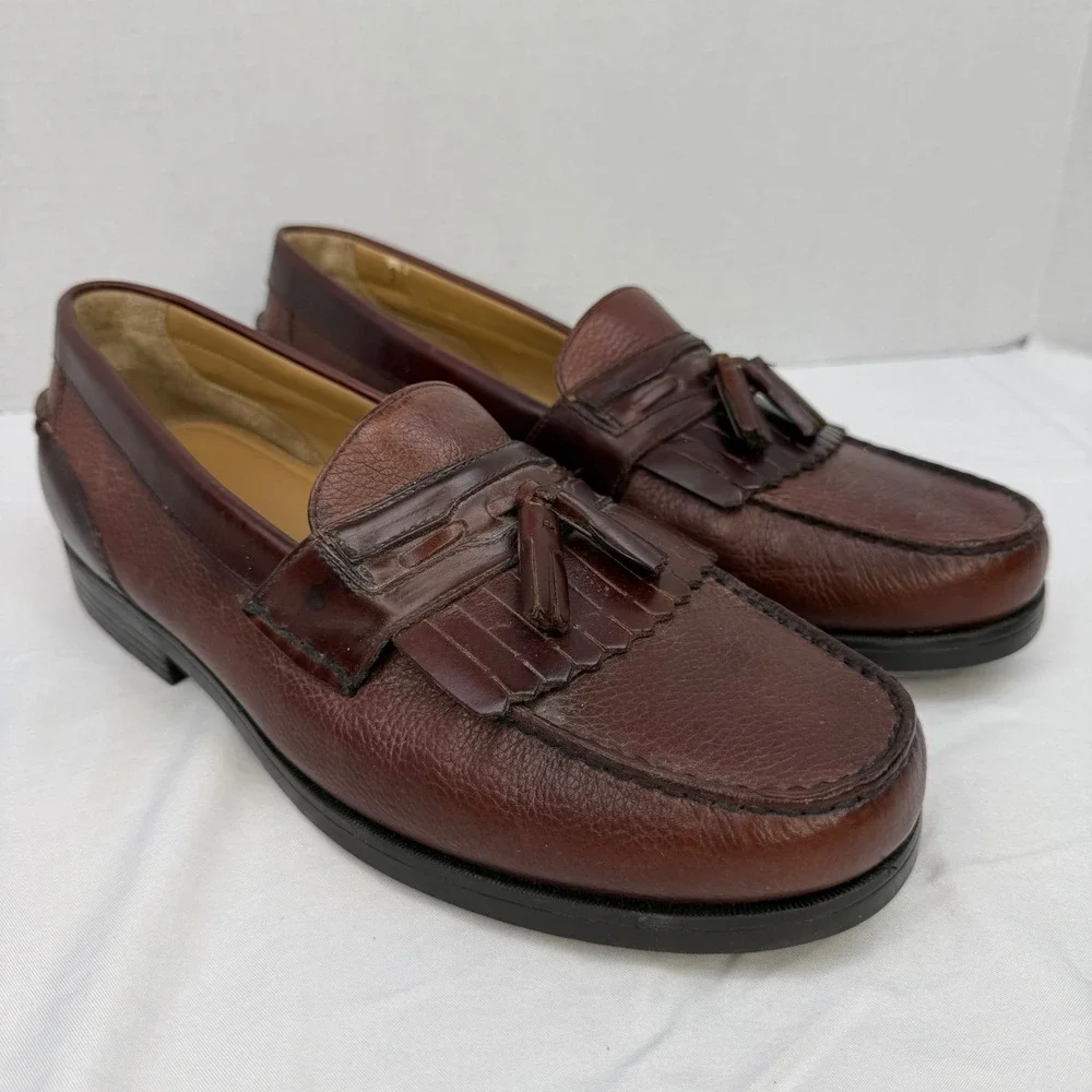 Bass Tyler Mens Brown Pebbled Leather Kiltie Tassel Loafers Size 13M